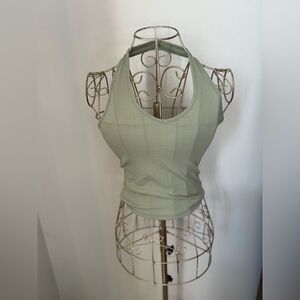 American Eagle green ribbed v neck  halter top size XS